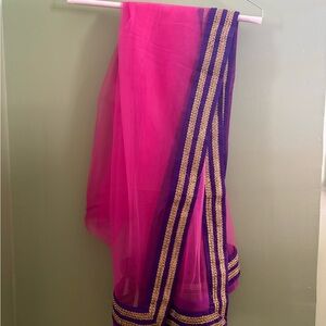Pink and Purple Dupatta with Gold Accents